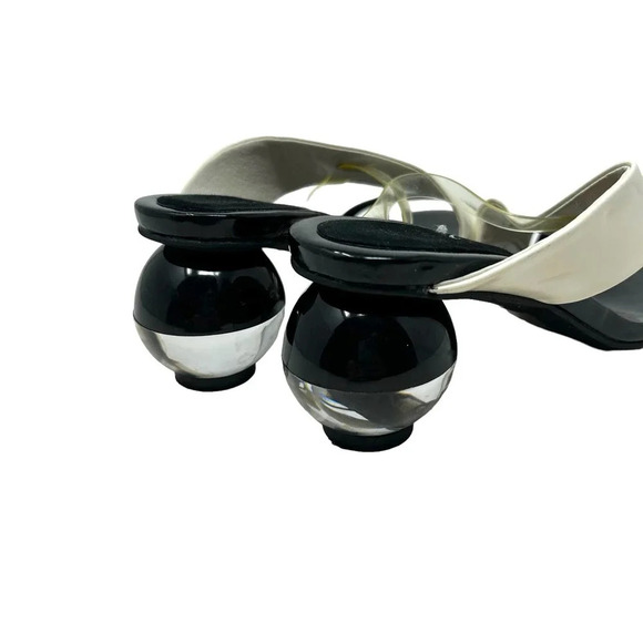 Jeffrey Campbell Laterall Ball Heel Slide Sandal Black Patent/ White/ Clear 5‎ - Picture 5 of 6